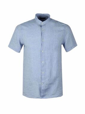 J.Lindeberg Blue Linen Mandarin Collar Shirt